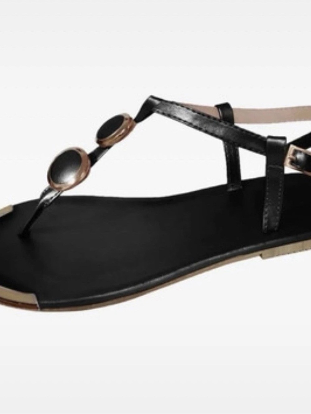 Black T-Strap Women's Embellished Flat Sandals